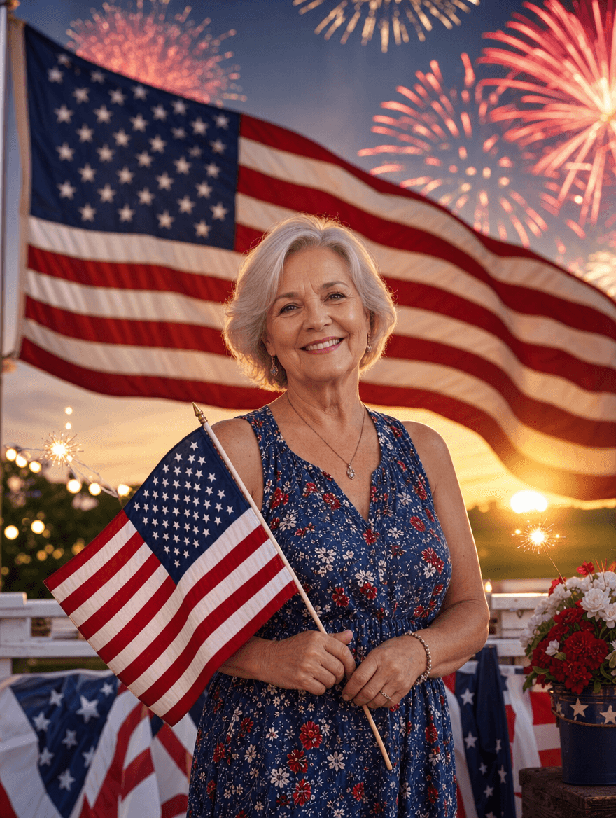 An older woman as a warm patriotic portrait
